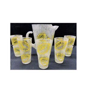 Vintage Lemon Fruit Highball Cocktail Rocks Glass Set - 7 Pieces s